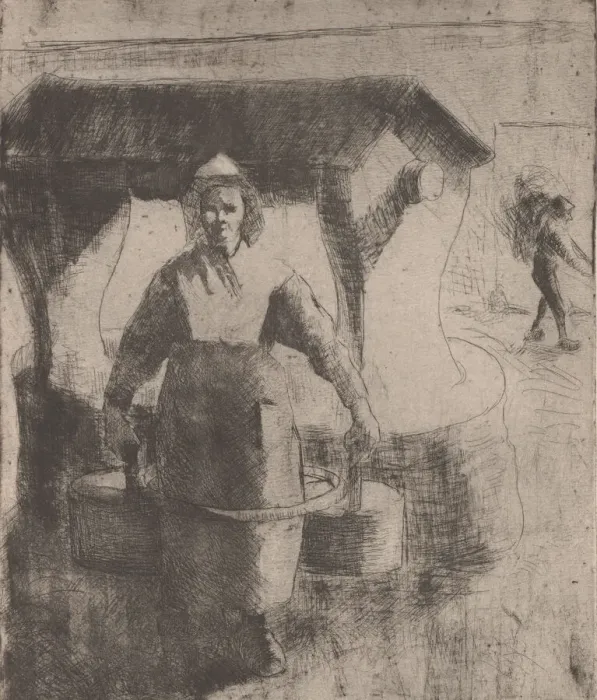 Framed Print : Woman at a Well, 1891. Creator: Camille Pissarro Framed Print : Woman at a Well, 1891. Creator: Camille Pissarro