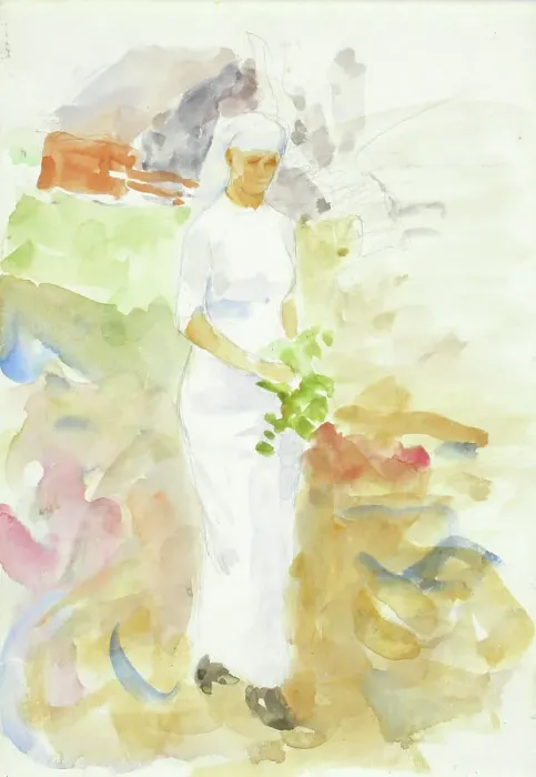 Framed Print : A woman in white in a garden. Creator: Maria Wiik Framed Print : A woman in white in a garden. Creator: Maria Wiik