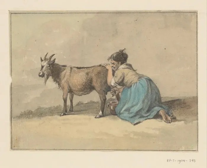 Framed Print : Woman who milks a goat, 1775-1833. Creator: Jean Bernard Framed Print : Woman who milks a goat, 1775-1833. Creator: Jean Bernard
