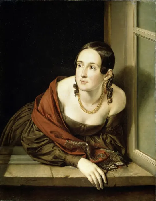 Framed Print : Woman at a window, 1841. Artist: Tropinin, Vasili Andreyevich (1776-1857) Framed Print : Woman at a window, 1841. Artist: Tropinin, Vasili Andreyevich (1776-1857)