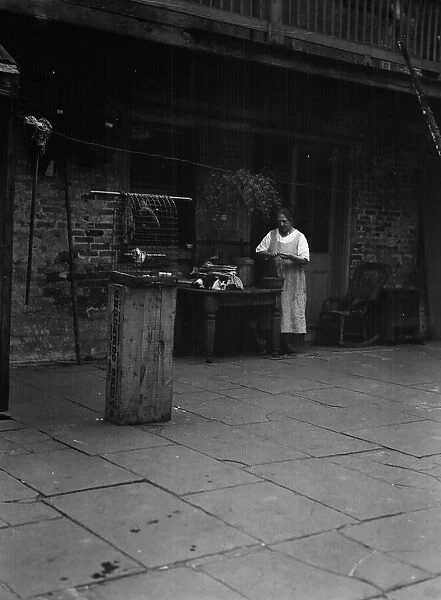 Woman working in a courtyard, New Orleans, between 1920 and 1926. Creator: Arnold Genthe
