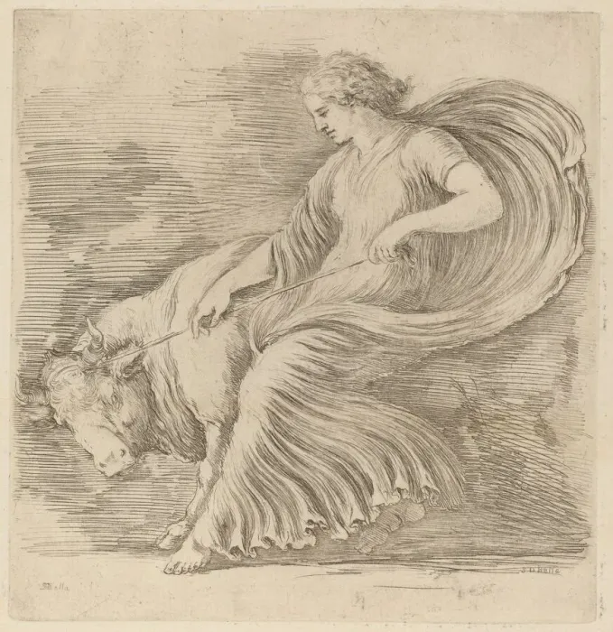 Framed Print : Woman with a Young Bull. Creator: Stefano della Bella Framed Print : Woman with a Young Bull. Creator: Stefano della Bella