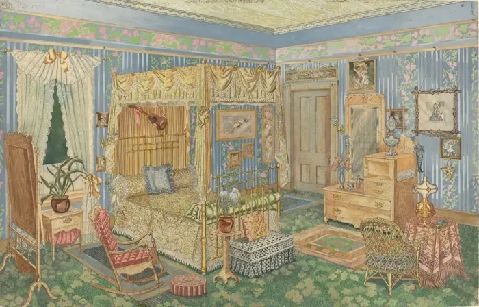 Framed Print : Womans Bedroom, 1935  /  1942. Creator: Perkins Harnly