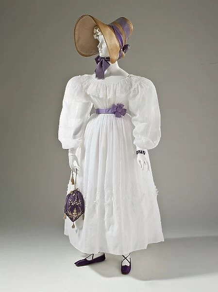 Woman's dress, Europe, white cotton plain weave (muslin) with cutwork and cotton embroidery, c.1830. Creator: Unknown