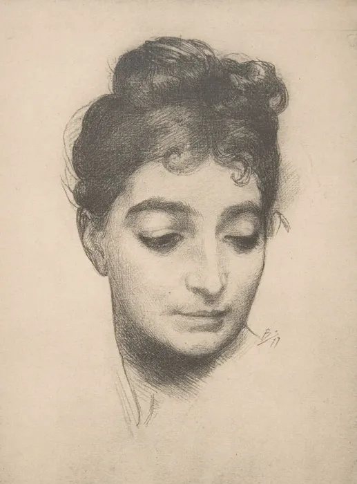 Framed Print : Womans Head, from L Estampe Moderne, 1897-99. Creator: Felix Bracquemond