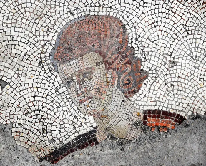 Framed Print : Woman's head, detail from mosaic pavement in the Great Palace of Constantinople, 4th-6th century. Creator: Unknown Framed Print : Woman's head, detail from mosaic pavement in the Great Palace of Constantinople, 4th-6th century. Creator: Unknown