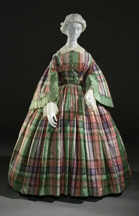 Framed Print : Woman's plaid silk tafetta dress, France, c.1855. Creator: Unknown Framed Print : Woman's plaid silk tafetta dress, France, c.1855. Creator: Unknown