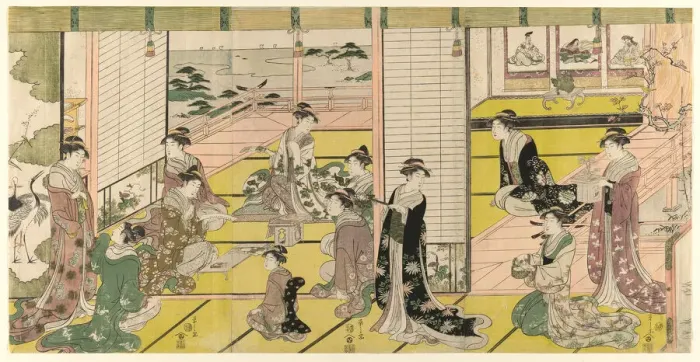 Framed Print : A Woman's Poetry Party, c. 1793. Creator: Hosoda Eishi Framed Print : A Woman's Poetry Party, c. 1793. Creator: Hosoda Eishi