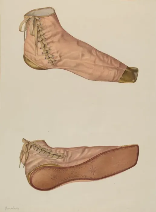 Framed Print : Womans Silk Shoe, c. 1937. Creator: H. Langden Brown