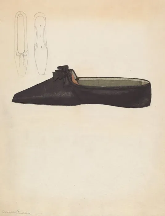Framed Print : Womans Slipper, c. 1937. Creator: Bessie Forman Framed Print : Womans Slipper, c. 1937. Creator: Bessie Forman