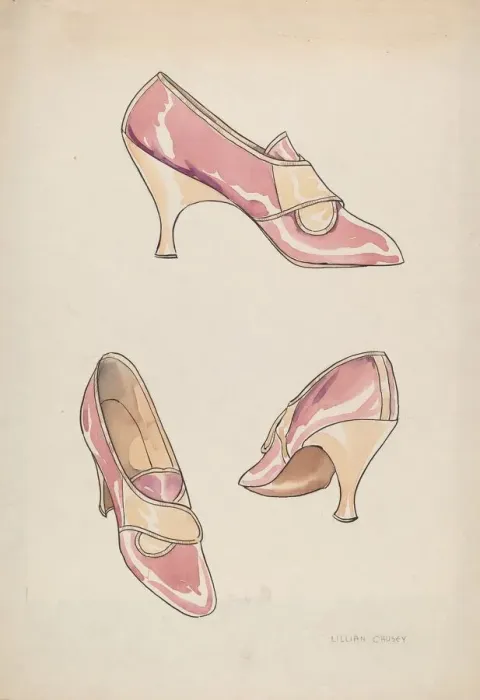 Framed Print : Womans Slippers, c. 1936. Creator: Lillian Causey Framed Print : Womans Slippers, c. 1936. Creator: Lillian Causey
