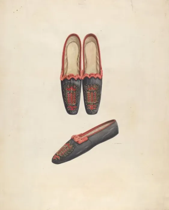 Framed Print : Womans Slippers, c. 1937. Creator: Al Curry Framed Print : Womans Slippers, c. 1937. Creator: Al Curry