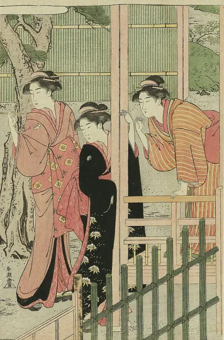Framed Print : Women Admiring Peonies, c. 1789 / 1801. Creator: Katsukawa Shuncho Framed Print : Women Admiring Peonies, c. 1789 / 1801. Creator: Katsukawa Shuncho