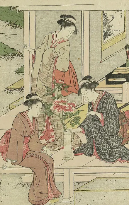 Framed Print : Women Admiring Peonies, c. 1789 / 1801. Creator: Katsukawa Shuncho Framed Print : Women Admiring Peonies, c. 1789 / 1801. Creator: Katsukawa Shuncho