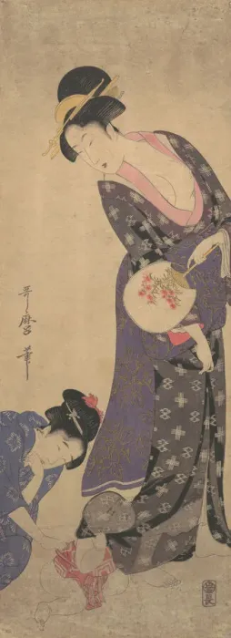 Framed Print : Two Women with a Baby who is Playing on the Floor, ca. 1793. Creator: Kitagawa Utamaro Framed Print : Two Women with a Baby who is Playing on the Floor, ca. 1793. Creator: Kitagawa Utamaro