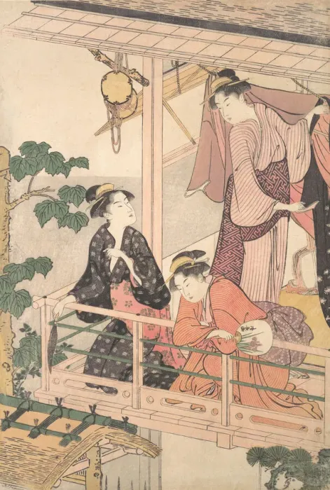 Framed Print : Three Women on a Balcony, ca. 1786. Creator: Torii Kiyonaga Framed Print : Three Women on a Balcony, ca. 1786. Creator: Torii Kiyonaga