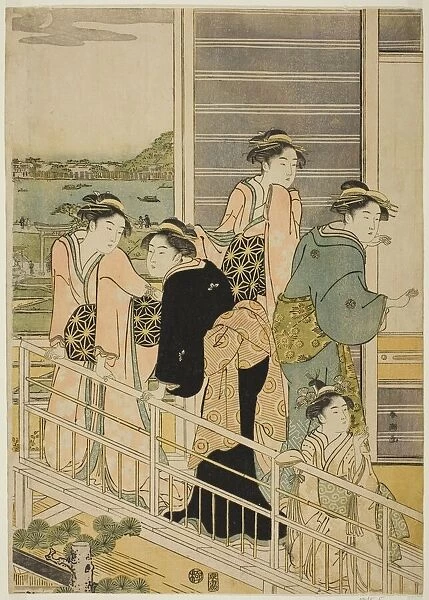 Women on a Balcony of a Yoshiwara Teahouse, c. 1780s. Creator: Katsukawa Shuncho