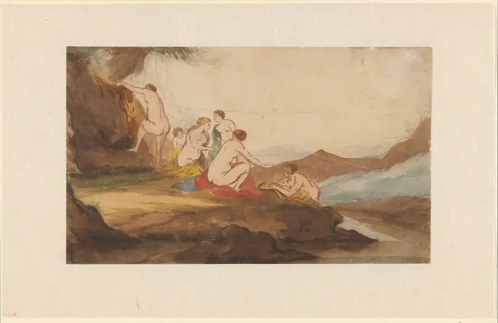 Framed Print : Women Bathing in a Landscape, 1617-1669. Creator: Dirck van der Lisse Framed Print : Women Bathing in a Landscape, 1617-1669. Creator: Dirck van der Lisse