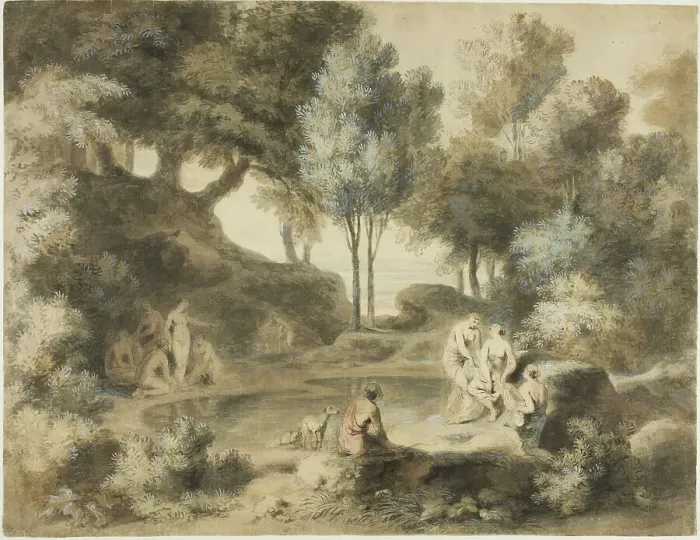 Framed Print : Women Bathing in Pond, 1765 / 70. Creator: William Taverner Framed Print : Women Bathing in Pond, 1765 / 70. Creator: William Taverner