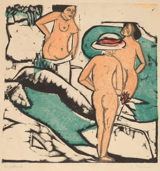 Framed Print : Women Bathing Between White Stones, 1912. Creator: Ernst Kirchner Framed Print : Women Bathing Between White Stones, 1912. Creator: Ernst Kirchner