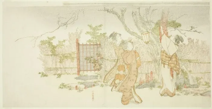 Framed Print : Three women beneath a plum tree at night, Japan, c. 1796. Creator: Hokusai Framed Print : Three women beneath a plum tree at night, Japan, c. 1796. Creator: Hokusai