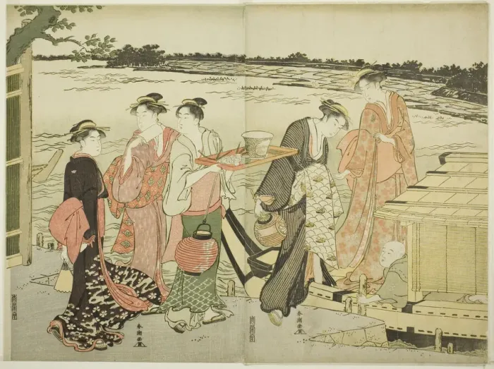 Framed Print : Women Boarding a Pleasure Boat, 1780s. Creator: Katsukawa Shuncho Framed Print : Women Boarding a Pleasure Boat, 1780s. Creator: Katsukawa Shuncho