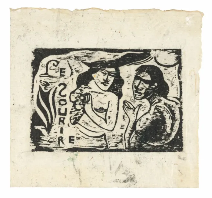 Framed Print : Two Women Chattering, headpiece for Le Sourire, 1900. Creator: Paul Gauguin