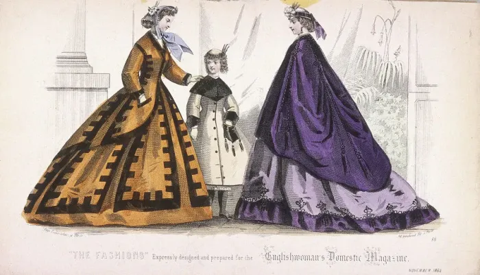 Framed Print : Two women and a child wearing the latest fashions, 1864 Framed Print : Two women and a child wearing the latest fashions, 1864