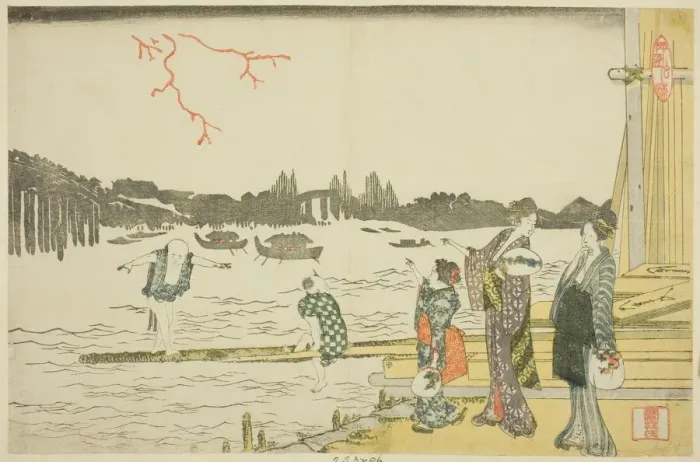 Framed Print : Women and Children Viewing the Fireworks, Japan, c. 1798. Creator: Hokusai Framed Print : Women and Children Viewing the Fireworks, Japan, c. 1798. Creator: Hokusai