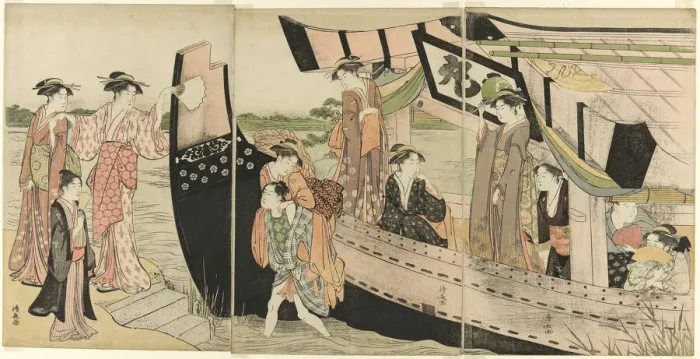 Framed Print : Women Coming Ashore from a Pleasure Boat on the Sumida River, c. 1785 Framed Print : Women Coming Ashore from a Pleasure Boat on the Sumida River, c. 1785