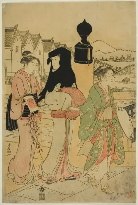 Framed Print : Women Crossing Nihonbashi Bridge, c. 1786. Creator: Torii Kiyonaga Framed Print : Women Crossing Nihonbashi Bridge, c. 1786. Creator: Torii Kiyonaga