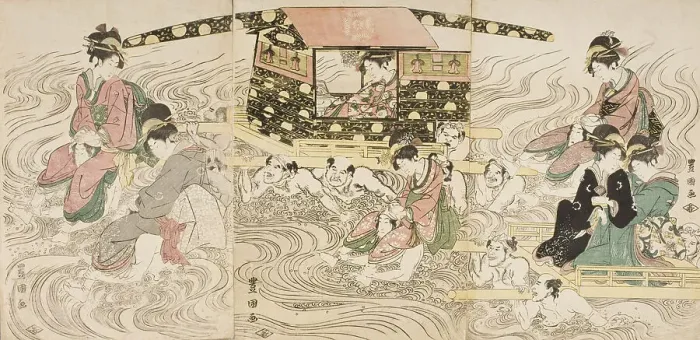 Framed Print : Women Crossing the Oi River, c1800. Creator: Utagawa Toyokuni I Framed Print : Women Crossing the Oi River, c1800. Creator: Utagawa Toyokuni I