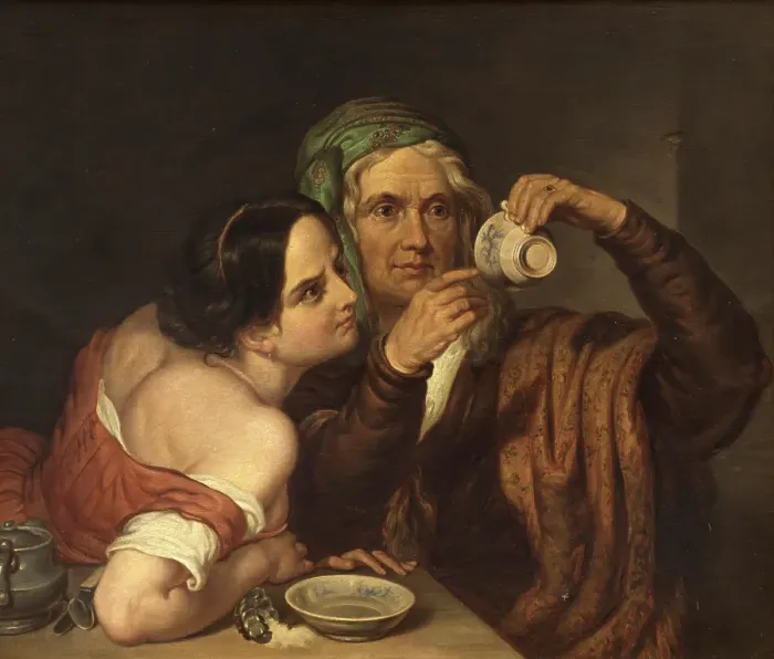 Framed Print : Two women with a cup, c18th century. Creator: Unknown Framed Print : Two women with a cup, c18th century. Creator: Unknown