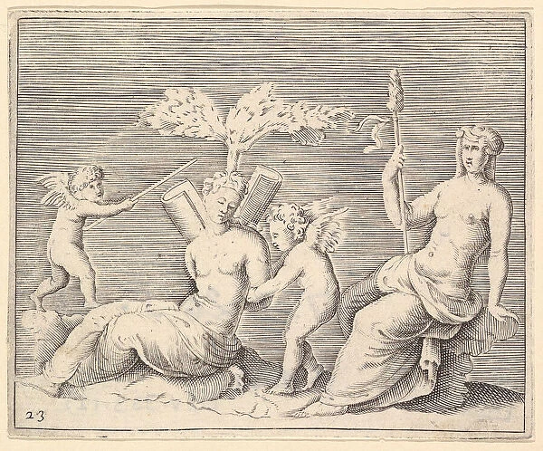 Two Women and Two Cupids, published ca. 1599-1622. Creator: Unknown