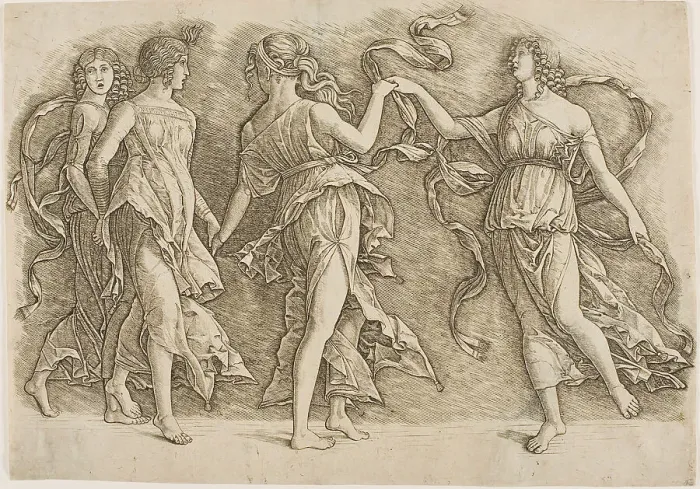 Framed Print : Four Women Dancing, c.1497. Creator: School of Andrea Mantegna Framed Print : Four Women Dancing, c.1497. Creator: School of Andrea Mantegna