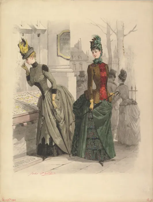 Framed Print : Two Women in Day Dresses: Preparatory drawing for a fashion plate Framed Print : Two Women in Day Dresses: Preparatory drawing for a fashion plate