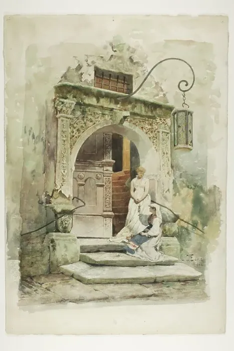 Framed Print : Two Women in a Doorway, 1882. Creator: Lawrence Carmichael Earle Framed Print : Two Women in a Doorway, 1882. Creator: Lawrence Carmichael Earle