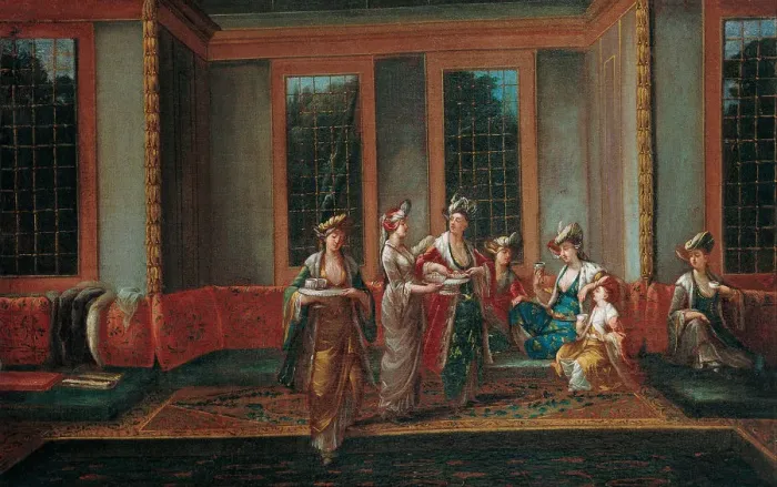 Framed Print : Women Drinking Coffee, 1720s. Artist: Vanmour (Van Mour), Jean-Baptiste (1671-1737) Framed Print : Women Drinking Coffee, 1720s. Artist: Vanmour (Van Mour), Jean-Baptiste (1671-1737)