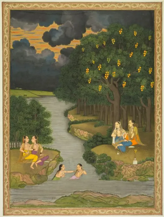 Framed Print : Women enjoying the river at the forests edge, c. 1765. Creator: Hunhar II (Indian Framed Print : Women enjoying the river at the forests edge, c. 1765. Creator: Hunhar II (Indian