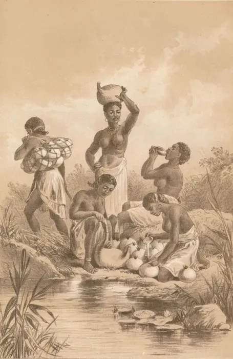 Framed Print : Women Filling Egg Shells and Skins with Water, c1880 Framed Print : Women Filling Egg Shells and Skins with Water, c1880