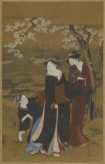 Framed Print : Three women under a flowering cherry tree at the seashore, 1769-1825 Framed Print : Three women under a flowering cherry tree at the seashore, 1769-1825