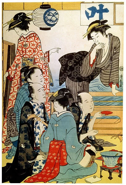 Women of the Gay Quarters, (diptych, left part), late 18th or early 19th century. Artist: Torii Kiyonaga