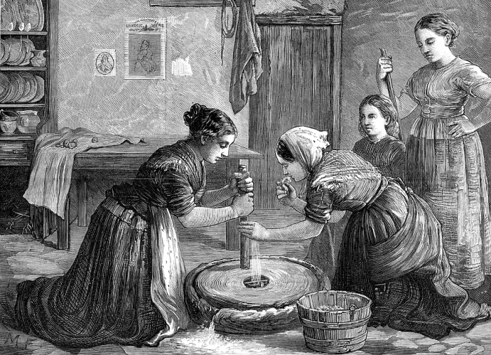 Framed Print : Women grinding corn in Ireland, 1874. Creator: Unknown Framed Print : Women grinding corn in Ireland, 1874. Creator: Unknown