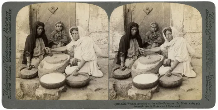 Framed Print : Women grinding at the mill, Palestine, 1900. Artist: Underwood & Underwood Framed Print : Women grinding at the mill, Palestine, 1900. Artist: Underwood & Underwood
