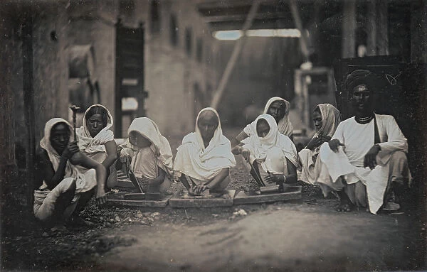 [Women Grinding Paint, Calcutta], ca. 1845. Creator: Unknown