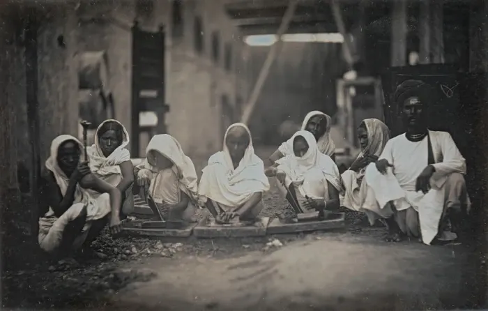 Framed Print : [Women Grinding Paint, Calcutta], ca. 1845. Creator: Unknown