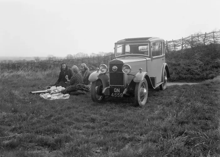 Framed Print : Three women having a picnic during a road test of a Triumph Scorpion, 1931. Artist: Bill Brunell Framed Print : Three women having a picnic during a road test of a Triumph Scorpion, 1931. Artist: Bill Brunell