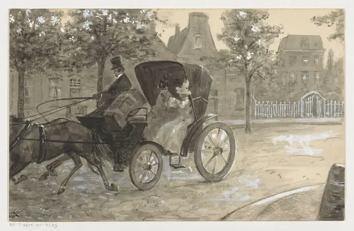 Framed Print : Two women in a horse carriage, in or before 1901. Creator: Louwerse, H.C Framed Print : Two women in a horse carriage, in or before 1901. Creator: Louwerse, H.C