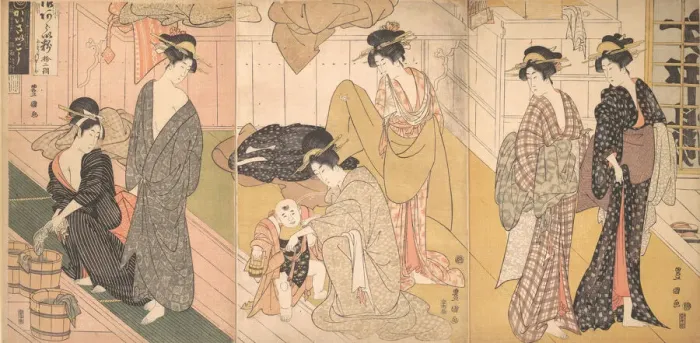 Framed Print : Women and an Infant Boy in a Public Bath House, ca. 1799. Creator: Utagawa Toyokuni I Framed Print : Women and an Infant Boy in a Public Bath House, ca. 1799. Creator: Utagawa Toyokuni I