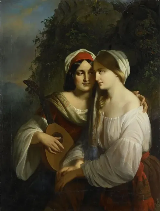 Framed Print : Two women in Italian costume, 1851. Creator: Moritz Calisch Framed Print : Two women in Italian costume, 1851. Creator: Moritz Calisch